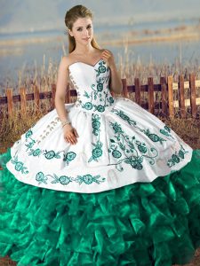 Luxurious Green Organza Lace Up Sweet 16 Dresses Sleeveless Floor Length Embroidery and Ruffles