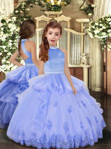 Trendy Sleeveless Floor Length Beading and Appliques Backless Pageant Gowns For Girls with Lavender and Pink And Yellow