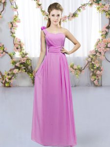 High Class Lilac Lace Up One Shoulder Hand Made Flower Vestidos de Damas Chiffon Sleeveless
