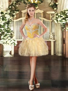 Gold Sweetheart Neckline Beading and Ruffles Prom Gown Sleeveless Lace Up