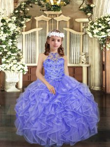 Adorable Lavender Sleeveless Beading and Ruffles Floor Length Little Girl Pageant Dress