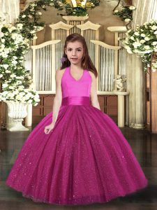 Sleeveless Lace Up Floor Length Ruching Pageant Dress for Girls
