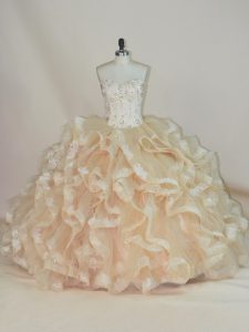 Champagne Ball Gowns Sweetheart Sleeveless Beading and Ruffles Floor Length Lace Up Quinceanera Dresses