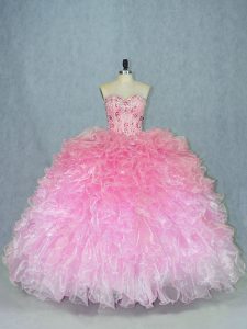 Sweetheart Sleeveless Sweet 16 Quinceanera Dress Floor Length Beading Multi-color Organza