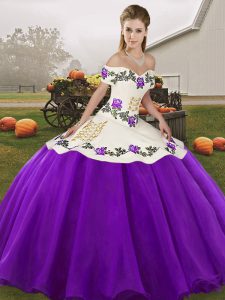 Beauteous Floor Length Lace Up Vestidos de Quinceanera White And Purple for Military Ball and Sweet 16 and Quinceanera w