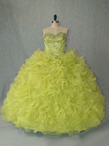 Discount Sweetheart Sleeveless Brush Train Lace Up Quinceanera Dresses Yellow Green Organza