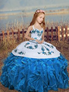 Blue Sleeveless Chiffon Glitz Pageant Dress for Party and Sweet 16 and Wedding Party