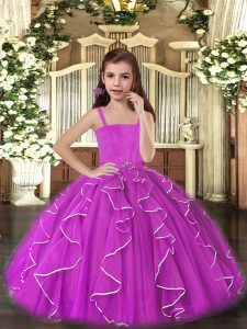 Sweet Sleeveless Floor Length Ruffles Lace Up Little Girls Pageant Dress with Purple
