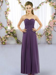 Graceful Chiffon Sweetheart Sleeveless Lace Up Ruching Wedding Guest Dresses in Purple