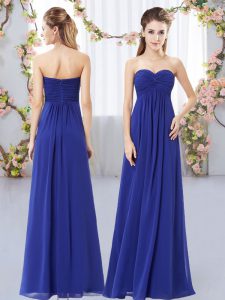 Fantastic Royal Blue Zipper Sweetheart Ruching Wedding Guest Dresses Chiffon Sleeveless