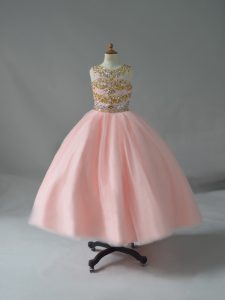 Exquisite Floor Length Pink Child Pageant Dress Scoop Sleeveless Backless