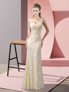 Champagne Prom Dresses Prom and Party with Beading and Lace One Shoulder Sleeveless Criss Cross