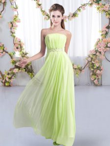 Yellow Green Empire Beading Wedding Guest Dresses Lace Up Chiffon Sleeveless