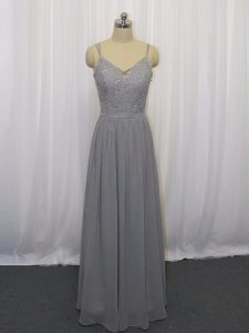 Colorful Chiffon Sleeveless Floor Length Prom Gown and Beading and Lace