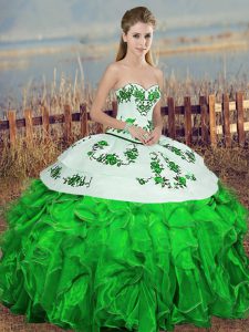 Hot Sale Green Sleeveless Embroidery and Ruffles and Bowknot Floor Length 15th Birthday Dress