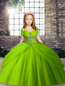 Hot Selling Lace Up Little Girl Pageant Gowns Beading Sleeveless Floor Length