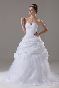 Artistic White Tulle Lace Up Wedding Dresses Sleeveless Brush Train Beading and Lace and Pick Ups