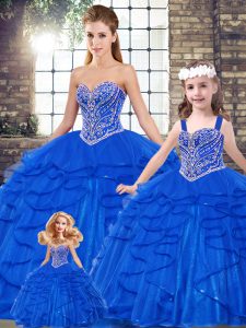 Sexy Royal Blue 15th Birthday Dress Military Ball and Sweet 16 and Quinceanera with Beading and Ruffles Sweetheart Sleev