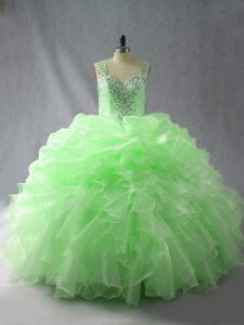 Elegant Ball Gowns Organza Straps Sleeveless Beading and Ruffles and Pick Ups Floor Length Zipper Quinceanera Gowns