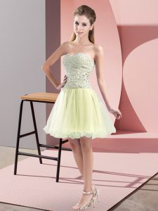 Custom Fit Mini Length Yellow Green Prom Dress Tulle Sleeveless Beading