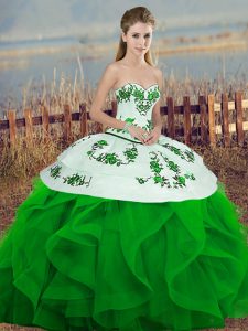 Beautiful Green Tulle Lace Up Sweet 16 Dress Sleeveless Floor Length Embroidery and Ruffles and Bowknot