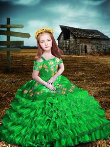 Green Short Sleeves Organza Lace Up Little Girls Pageant Dress Wholesale for Wedding Party