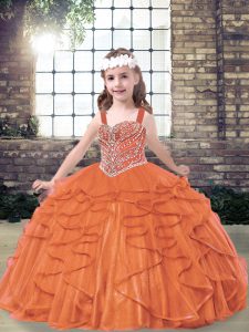 Graceful Orange Red Sleeveless Tulle Lace Up Glitz Pageant Dress for Party and Sweet 16 and Wedding Party