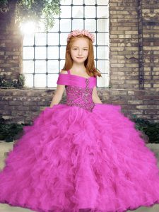 Lilac Straps Neckline Beading and Ruffles Child Pageant Dress Sleeveless Lace Up