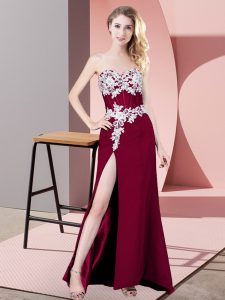 Sleeveless Chiffon Floor Length Zipper Prom Evening Gown in Fuchsia with Lace and Appliques