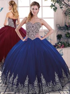 Sweet Tulle Sleeveless Floor Length Vestidos de Quinceanera and Beading and Embroidery