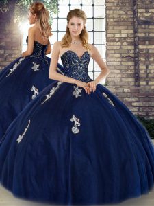 Navy Blue Quinceanera Dress Military Ball and Sweet 16 and Quinceanera with Beading and Appliques Sweetheart Sleeveless 