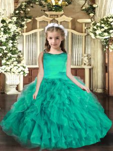 Luxurious Turquoise Lace Up Pageant Dress Ruffles Sleeveless Floor Length