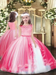 Popular Pink Ball Gowns Tulle Scoop Sleeveless Lace Floor Length Zipper Little Girls Pageant Dress Wholesale