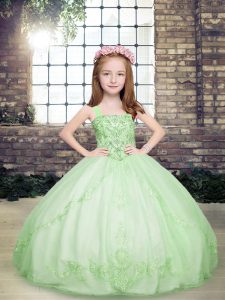 Straps Sleeveless Lace Up Girls Pageant Dresses Yellow Green Tulle