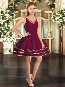 Ruffled Layers Dress for Prom Burgundy Backless Long Sleeves Mini Length