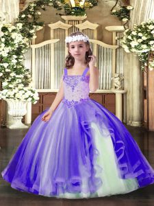 Lavender Ball Gowns Beading Pageant Gowns For Girls Lace Up Tulle Sleeveless Floor Length
