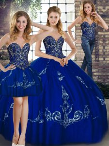 Decent Floor Length Lace Up Quinceanera Dresses Royal Blue for Military Ball and Sweet 16 and Quinceanera with Beading a
