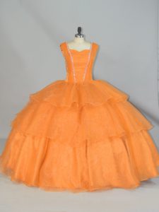 Top Selling Organza Sleeveless Floor Length Sweet 16 Dresses and Beading and Ruffled Layers and Ruching