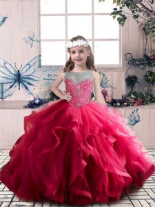 Coral Red Little Girls Pageant Dress Wholesale Party and Sweet 16 and Wedding Party with Beading and Ruffles Scoop Sleev