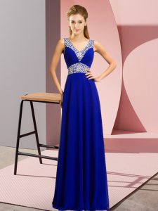 Excellent Sleeveless Floor Length Beading Lace Up Dress for Prom with Blue