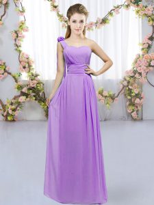 Hand Made Flower Bridesmaid Dresses Lavender Lace Up Sleeveless Floor Length