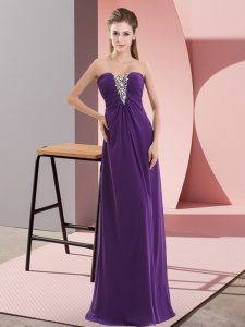 Purple Chiffon Zipper Sweetheart Sleeveless Floor Length Evening Dress Beading