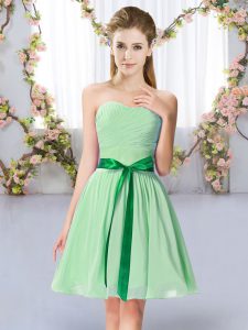 Suitable Mini Length Apple Green Bridesmaids Dress Chiffon Sleeveless Belt