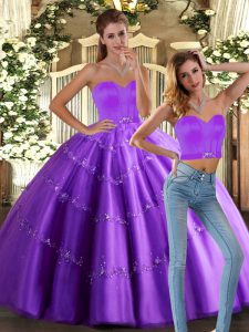 Eggplant Purple Lace Up Sweetheart Beading Quinceanera Gown Tulle Sleeveless