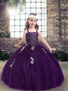 Sleeveless Lace Up Floor Length Appliques Little Girls Pageant Dress Wholesale