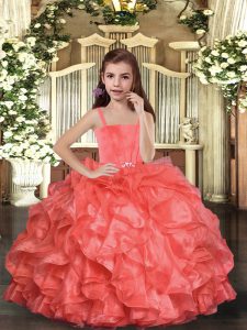 Coral Red Straps Lace Up Ruffles Little Girls Pageant Dress Wholesale Sleeveless