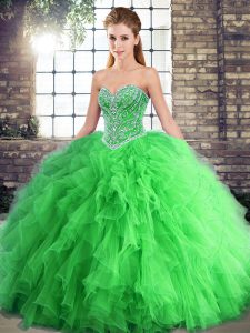 High Class Floor Length Green Sweet 16 Quinceanera Dress Sweetheart Sleeveless Lace Up