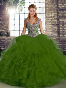 Trendy Floor Length Olive Green Quinceanera Gowns Straps Sleeveless Lace Up