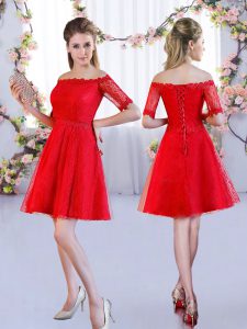 Eye-catching Lace Half Sleeves Mini Length Court Dresses for Sweet 16 and Lace