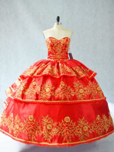 Ball Gowns Sweet 16 Dresses Red Sweetheart Satin and Organza Sleeveless Floor Length Lace Up